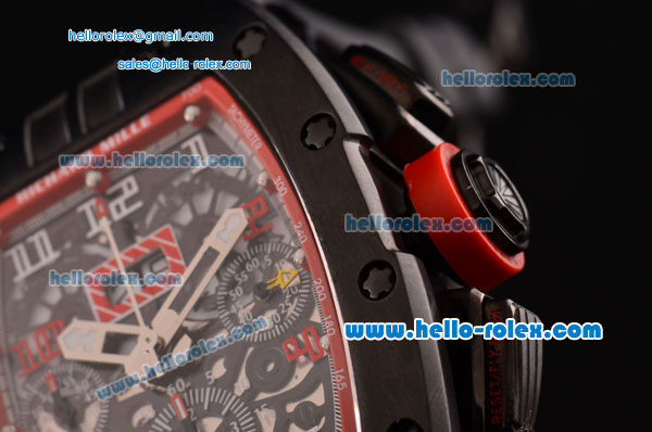 Richard Mille RM011 Swiss Valjoux 7750-SHG Automatic PVD Case with Black Rubber Strap and Skeleton Dial Numeral Markers - Click Image to Close